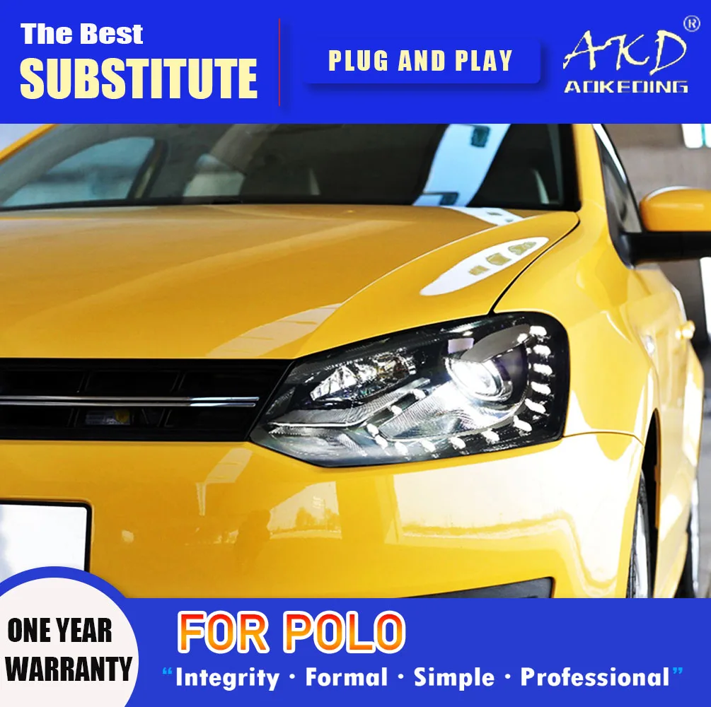 

Налобный фонарь AKD для VW POLO, светодиодные фары 2011-2018, фары POLO DRL, сигнал поворота, фара дальнего света, объектив проектора Angel Eye