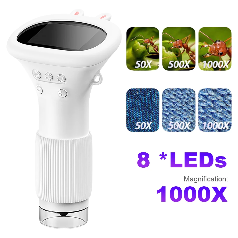 Ручной цифровой микроскоп 1000X 2-дюймовый IPS-экран ручной HD-микроскоп объектив 2 МП