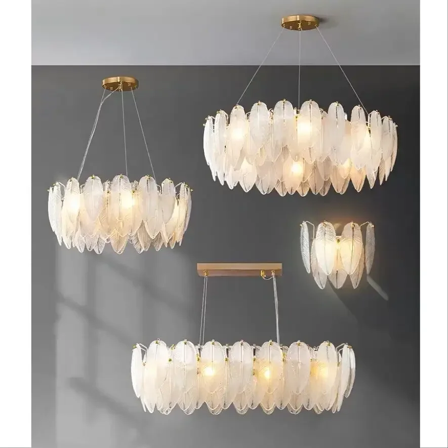 

Nordic simple decoration pearl feather glass ceiling chandelier modern luxury wall lamp living room indoor chandelier