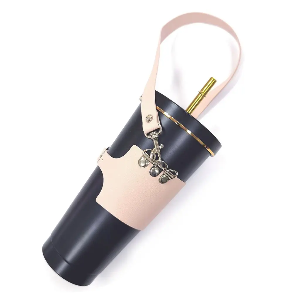 Многоразовый кожаный держатель для кофейной чашки с ручкой портативный