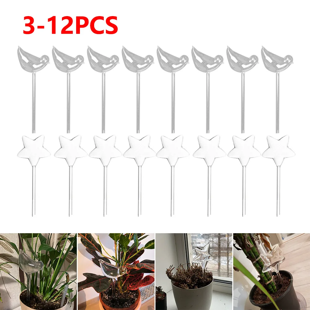 

1-12pcs Automatic Flower Watering Device Plant Waterer Self Watering Globes Bird Shape Hand Blown ClearPlastic Aqua Bulbs