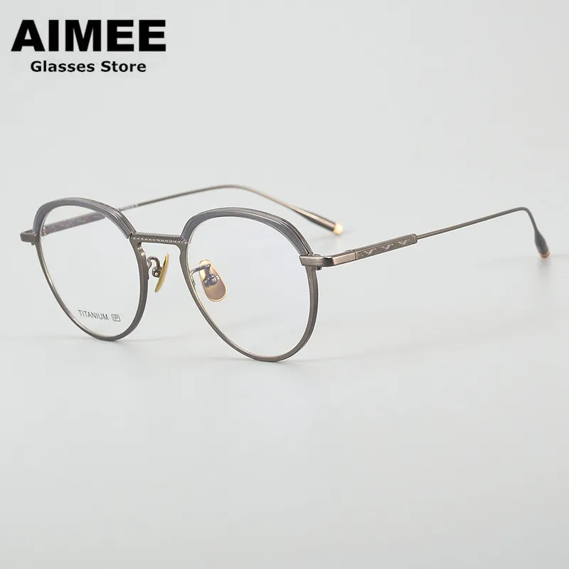 Japanese Retro Round Glasses Frame Men's Niche Pure Titanium Ultra-light Optical Eyeglasses Women Myopia Eyewear Blue Ligth Lens