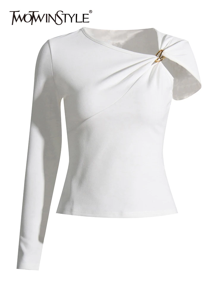 

Женский Асимметричный свитер TWOTWINSTYLE, Однотонный свитер с асимметричным воротником и длинным рукавом, осень 2019