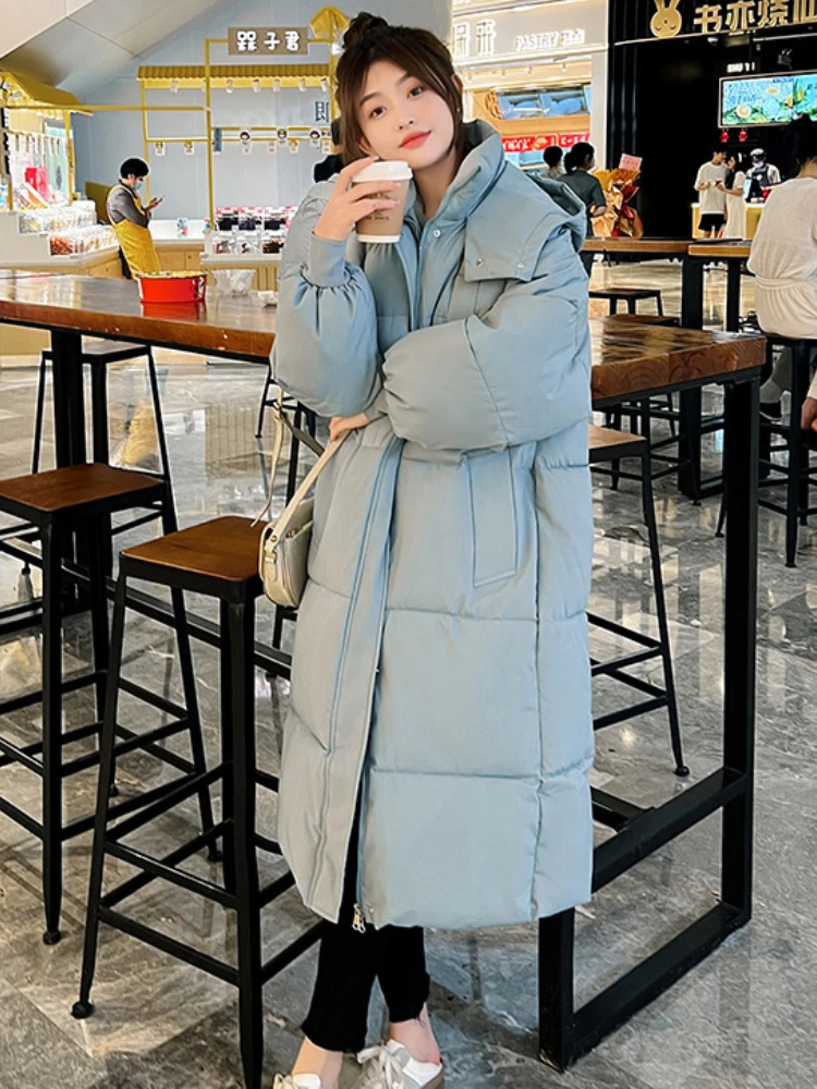 Ex-long Puffer Jacket Women Hooded Bubble Coat Solid Elegant Super Warm Cotton Padded Parka Windproof Outerwear -30centigrade