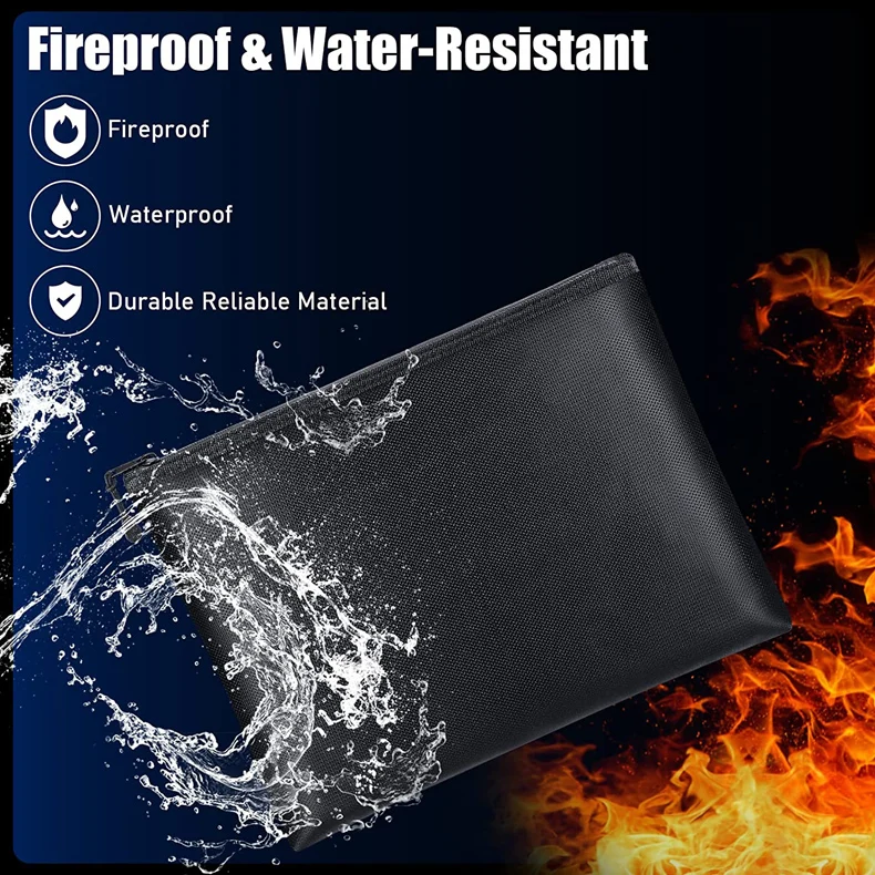 Portable Fireproof Waterproof Document Envelope Bag File Cash Pouch Money Fire Safe Storage For Home Office Black |