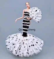 16 black white dotted polka dress for barbie doll clothes for barbie dollhouse accessories 16 bjd clothes fishtail gown toys