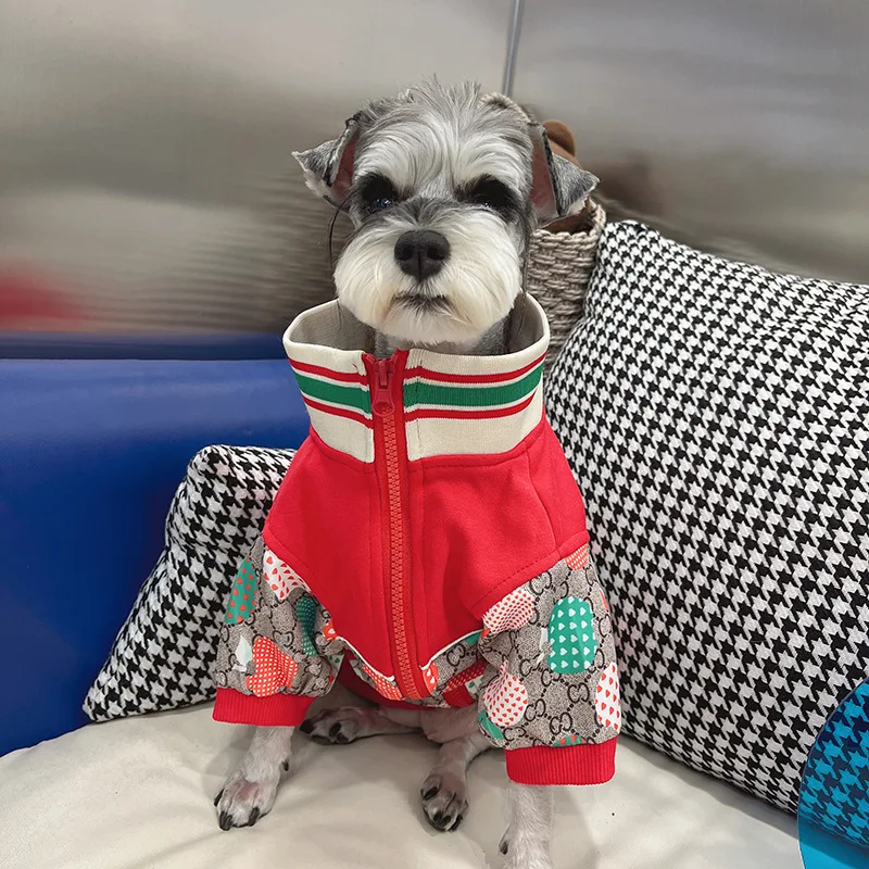 

Новая удобная модная куртка с красным принтом для домашних животных, кошек, собак, Осень-зима, свитер, одежда для маленьких и средних собак, п...