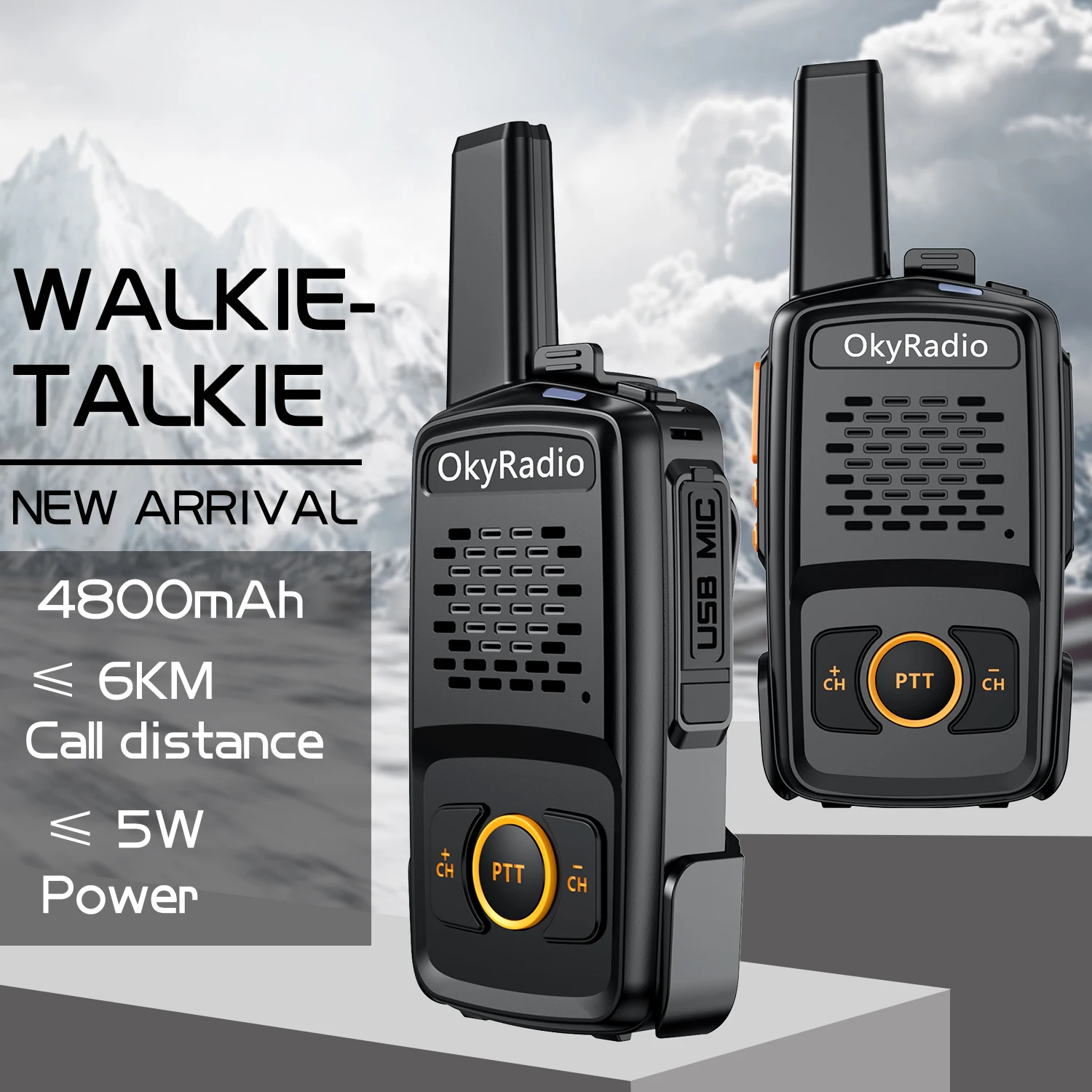 

New Hot Sale 4800mah OkyRadio Portable 5w Waterproof Walkie-talkie with 6km Talk Distance for Outdoor Camping Traffic Management