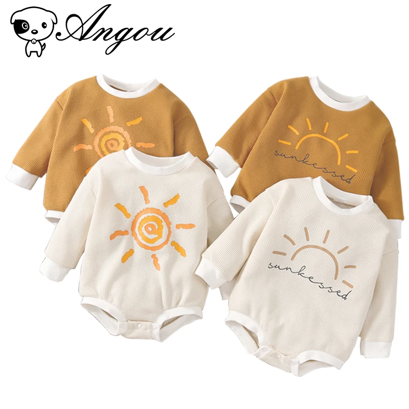 

Angou Newborn Boys Girls Spring Autumn Clothes Baby Cartoon Multicolor Long Sleeve Waffle Set Simplicity Cute Baby Cotton Romper