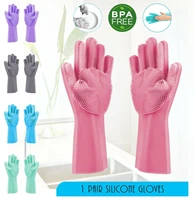 reusable silicone dishwashing gloves rubber scrubbing gloves for dishes wash cleaning gloves for kitchen bathroom gadgets 1 pair
