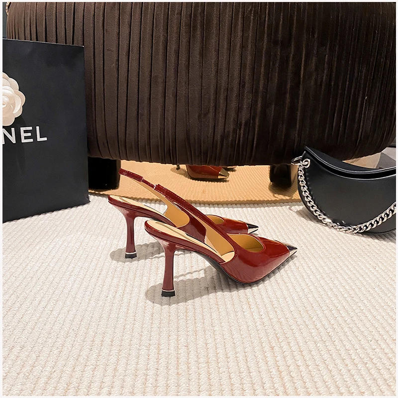 2023 Summer Fashion New Women 's High Heel Shoes Back Hollow Women's Sandals Pointed One Button Thin Heel Pumps Sexy Party Shoes