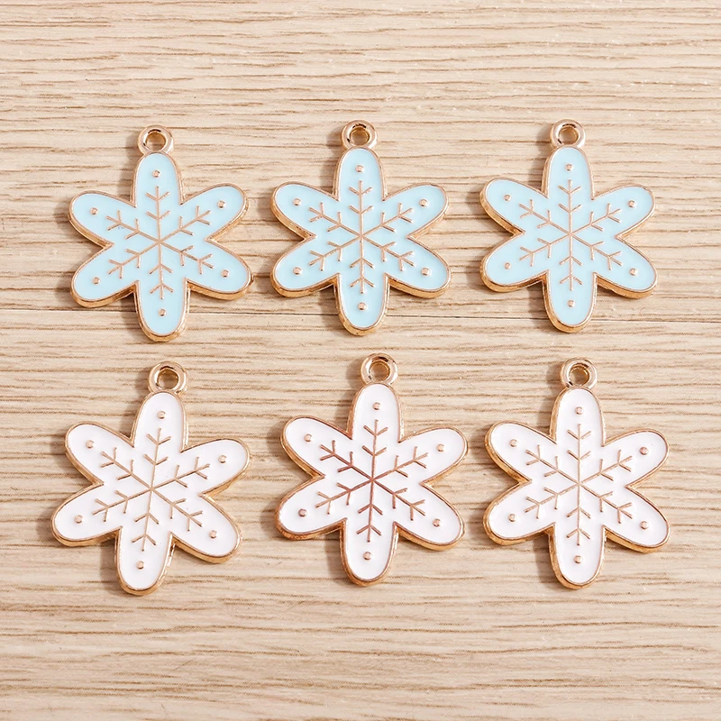 

10pcs 19*24mm Enamel Christmas Snowflake Charms for Jewelry Making Cute Earrings Pendants Necklaces DIY Bracelets Crafts Supply