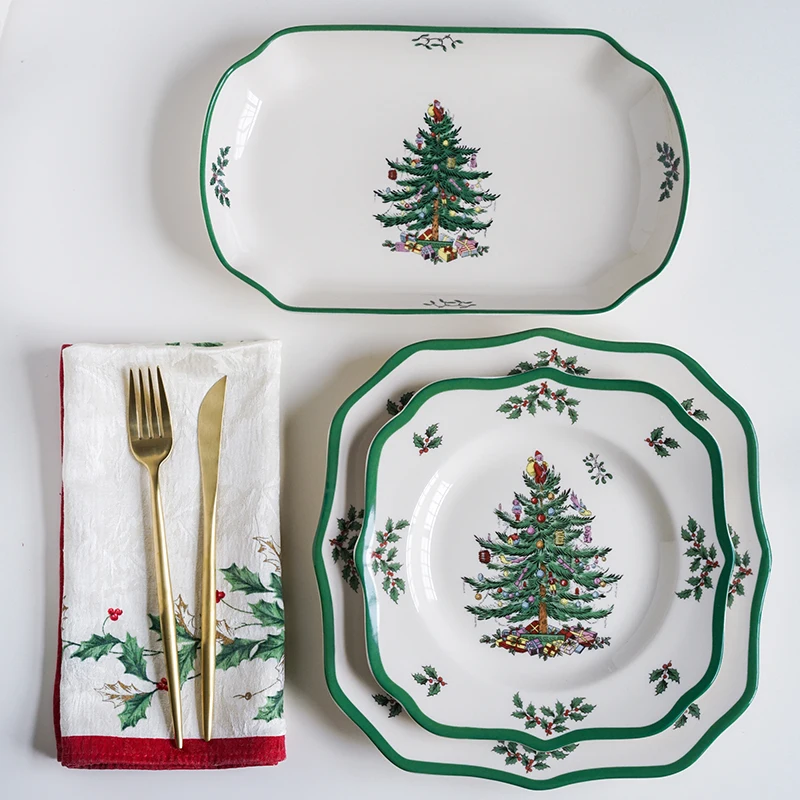 

Christmas Plate 8/10inch Ceramic Tableware For Steak Cake Dessert Salads Dinner Dishes Party Decoration Platos