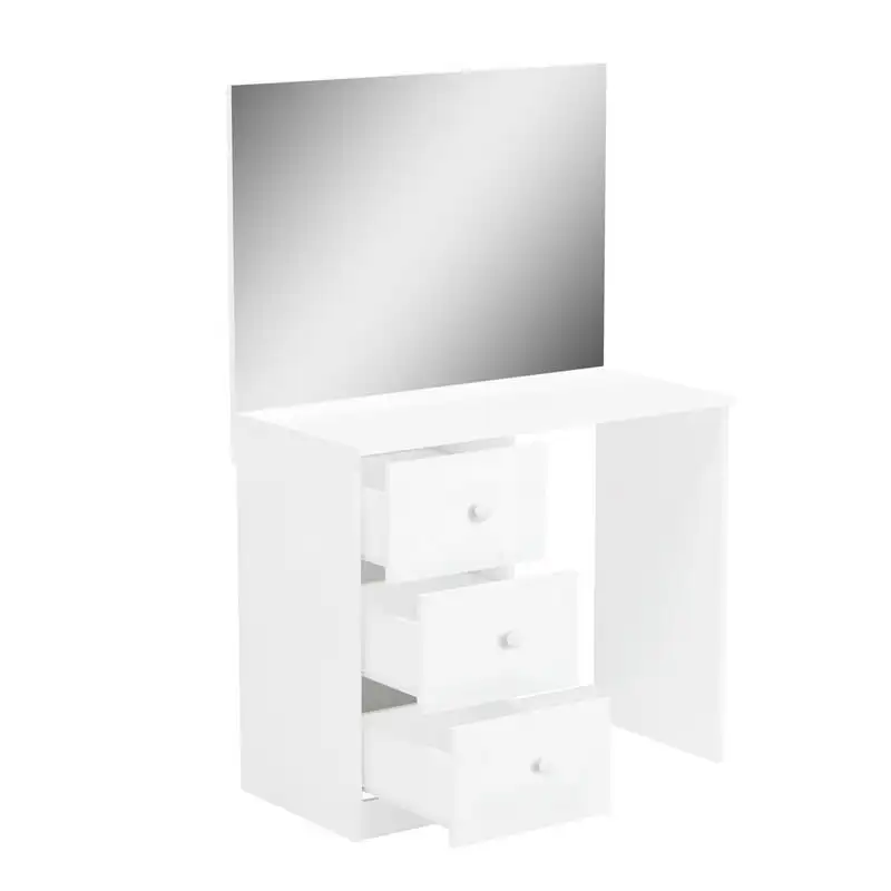 

Makeup Vanity Table with 3 Drawers, Wide Mirror, White Painted, for Bedroom