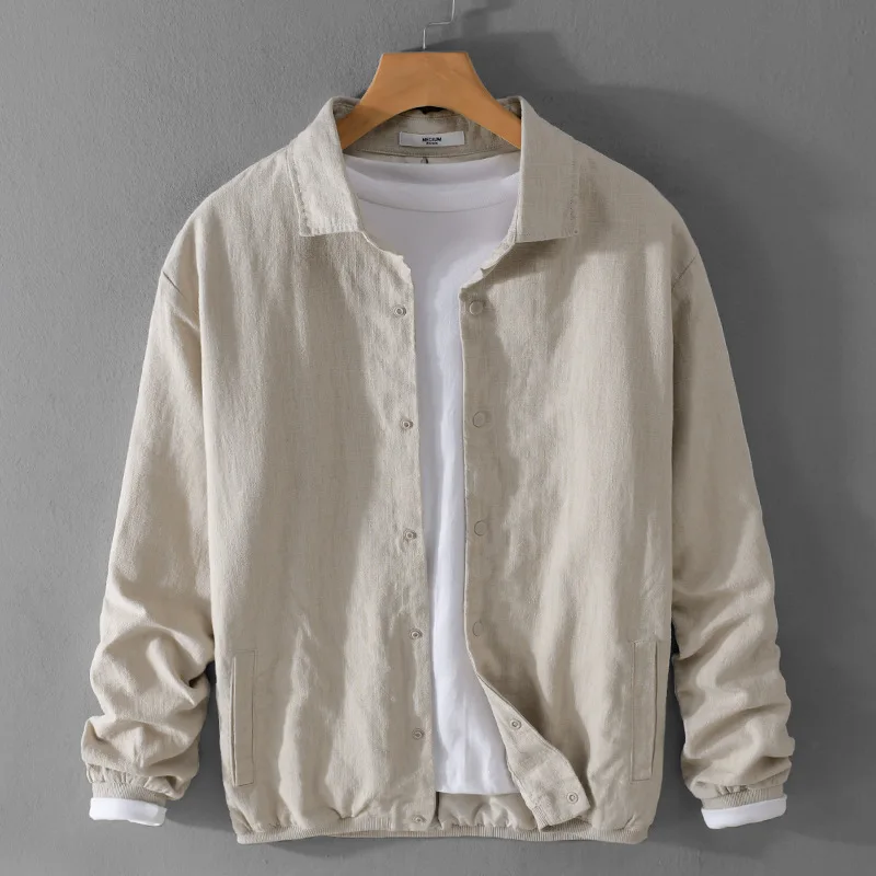 

2023 Spring and Autumn New Comfortable Linen Mens Jacket Loose Simple Casual Youth Versatile Cotton Linen Men Clothing FY202