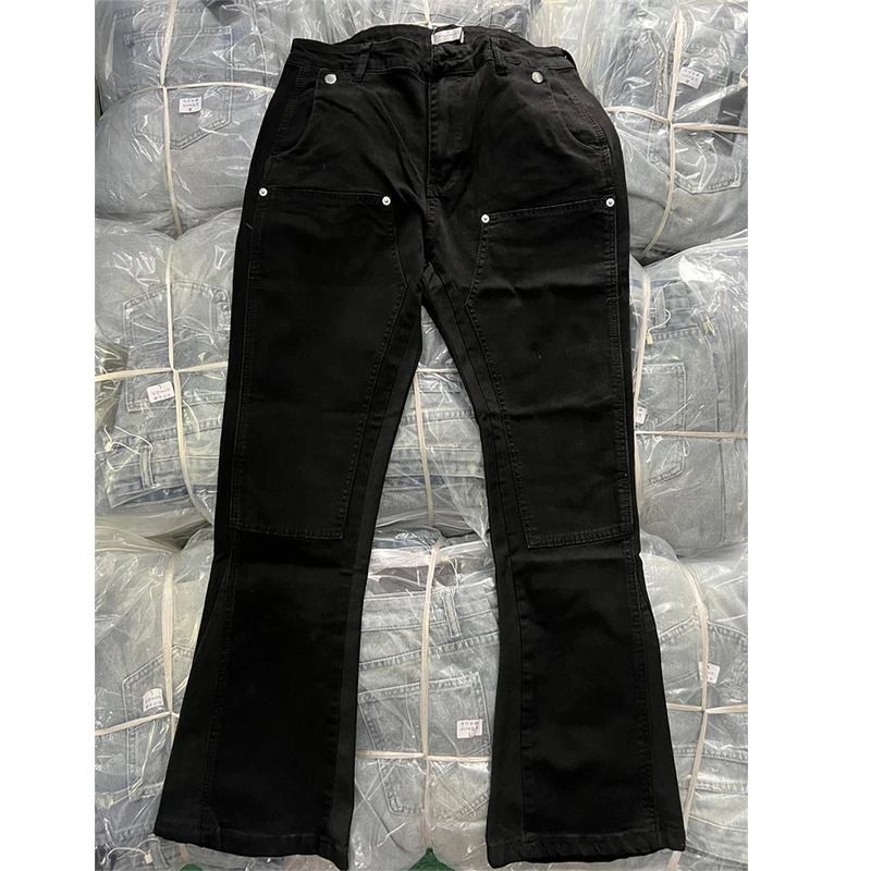 

2022 Askyurself Denim Pants Black High Street Splice Washed And Milled Pair Men's And Women's Flare Pants