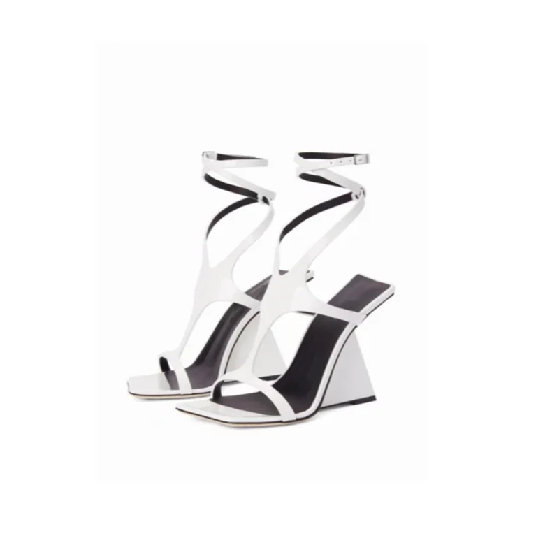 2023 Summer New Women's Wedge Sandals Sexy Lacquer Leather Shaped Heels Fashion Party Dress High Heel Sandals