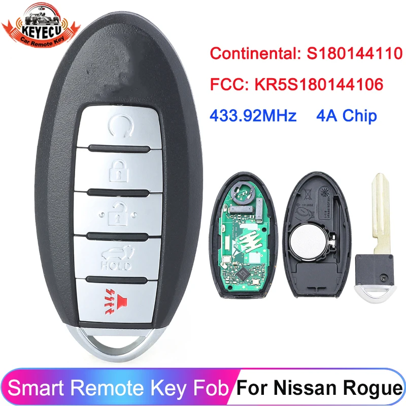 

KEYECU 5 Button Smart Remote 433.92MHz For Nissan Rogue 2017 2018 2019 PCF7953M 4A CHIP KR5S180144106 S180144110 Car Key Fob