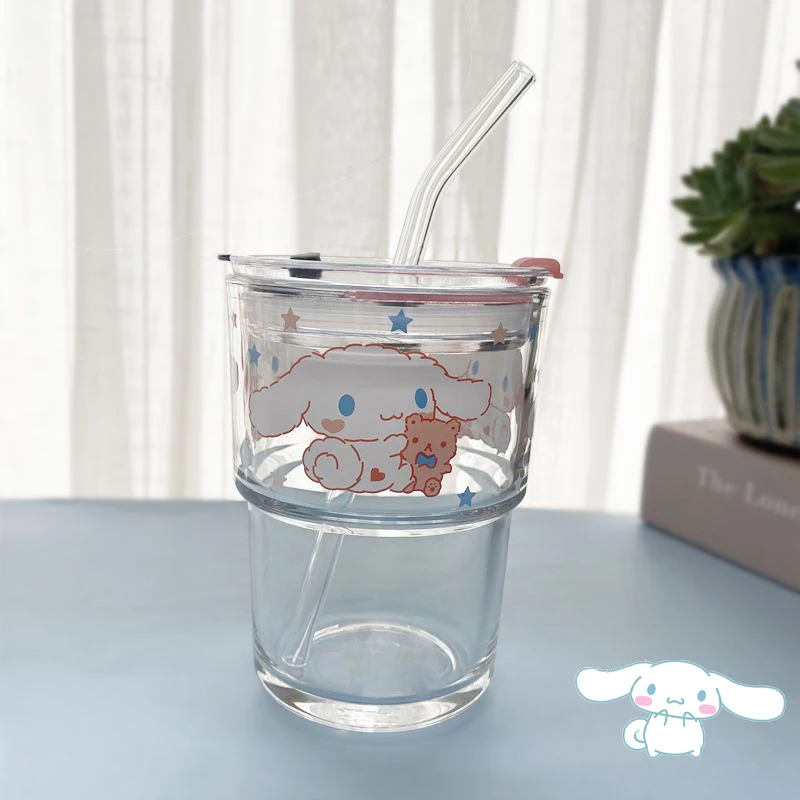 

Стакан для воды Sanrio Kawaii, чашка для молочного завтрака, кофейная чашка, мультяшная Милая стеклянная ложка с капюшоном, праздничные подарки для девочек