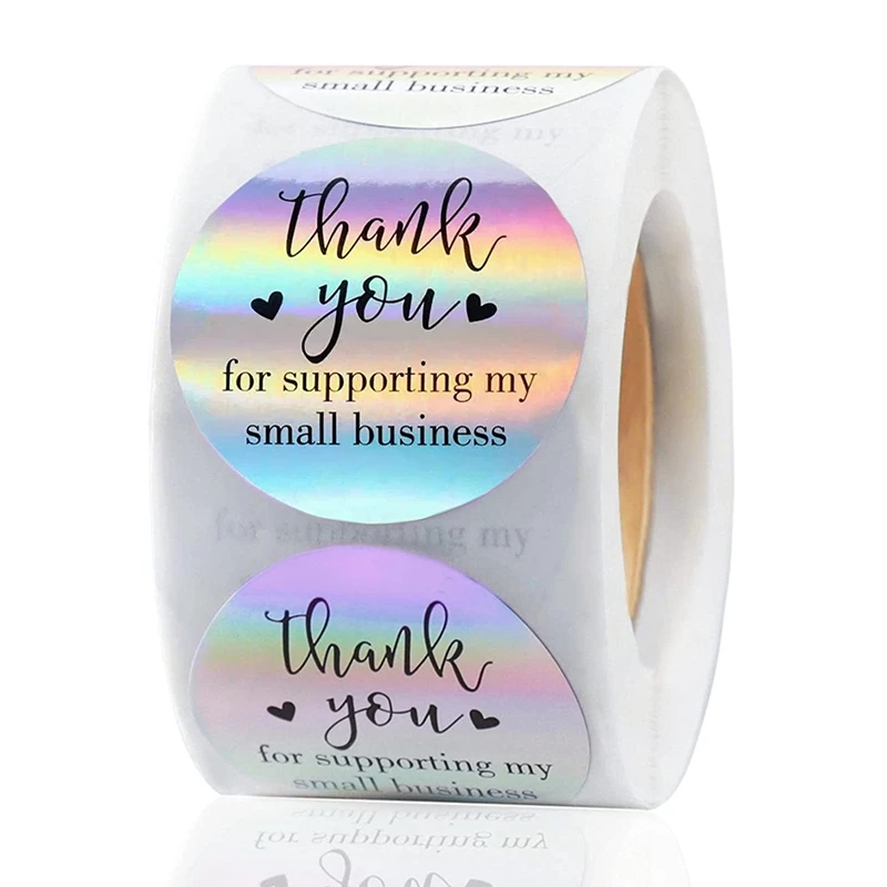 

LBER 1000Pcs Thank You Labels Stickers - 3.81 Cm Round Holographic Thank You For Supporting My Small Business Stickers