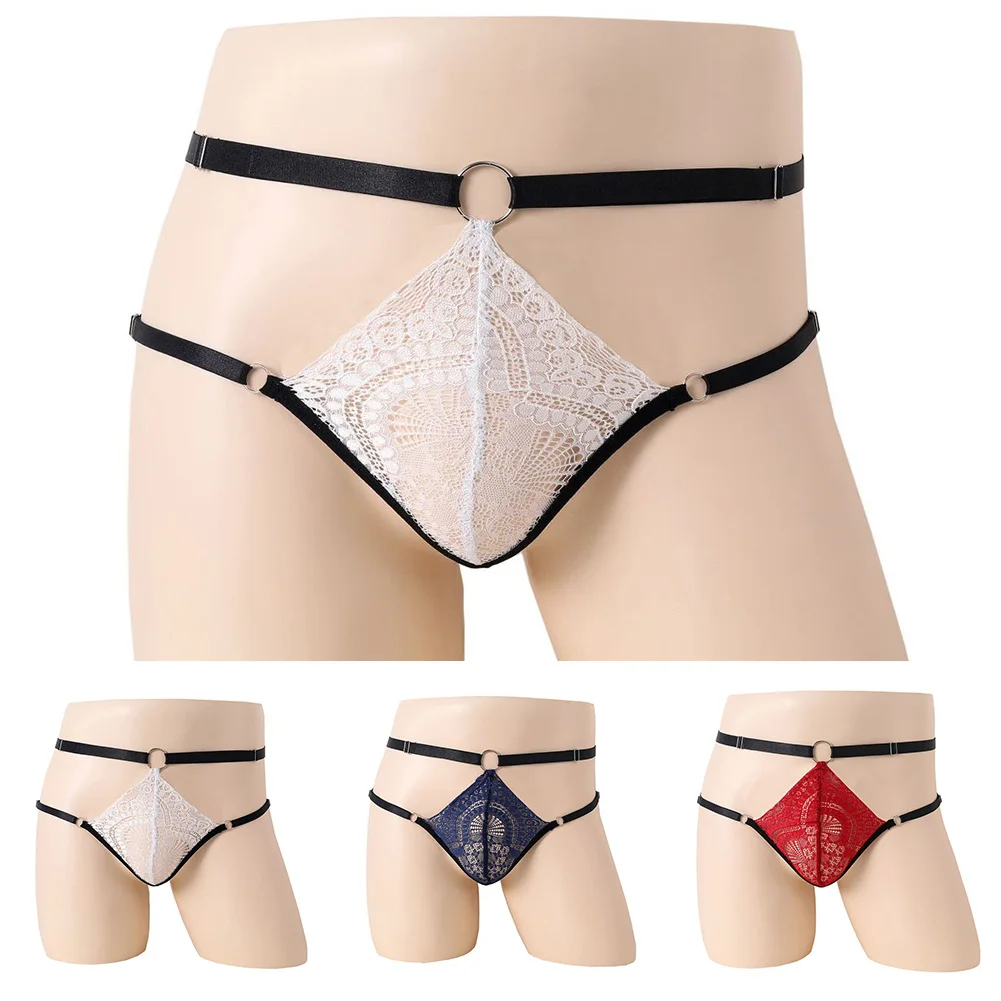 

Men's Nightwear Tight T Pants Gay Clothes G-String Bulge Pouch Thongs Lace Underwear Briefs Underpants T-Back Boy Sissy Lingerie