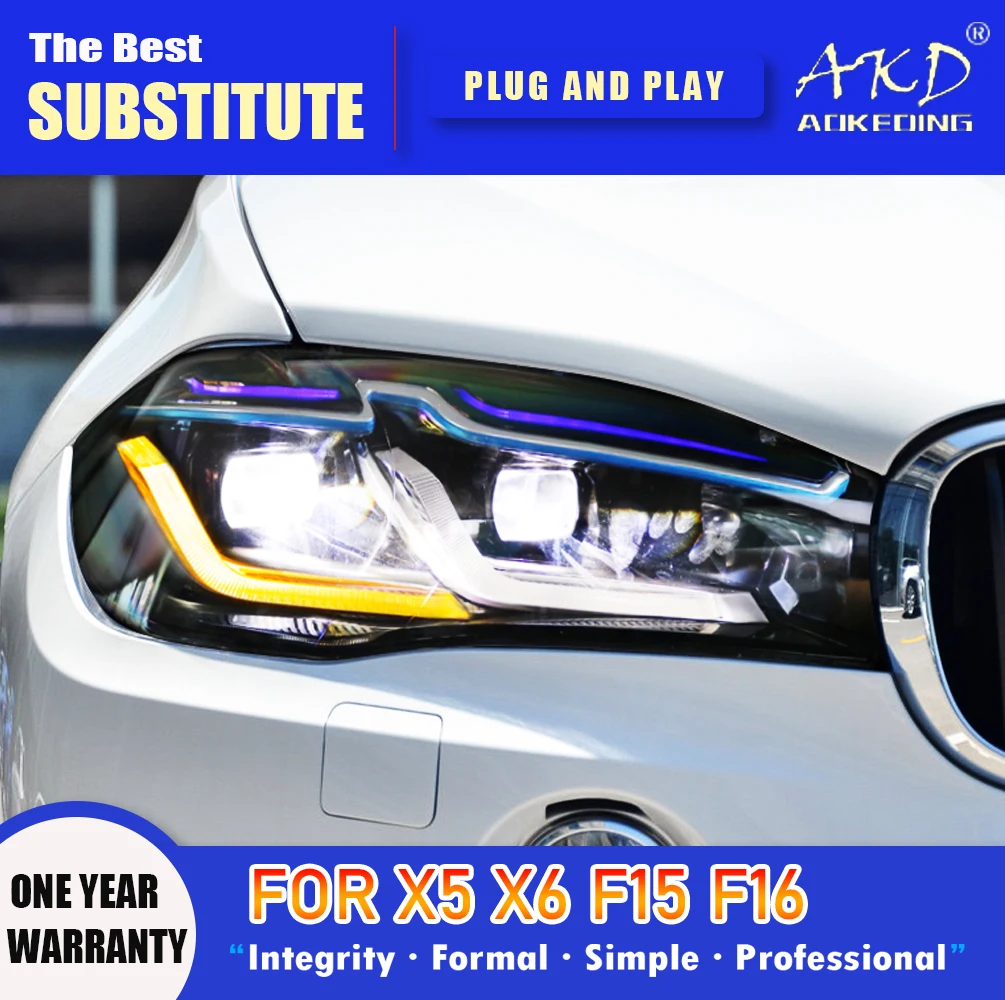 

AKD Head Lamp for BMW X5 LED Headlight 2014-2018 Headlights F15 DRL Turn Signal High Beam Angel Eye Projector