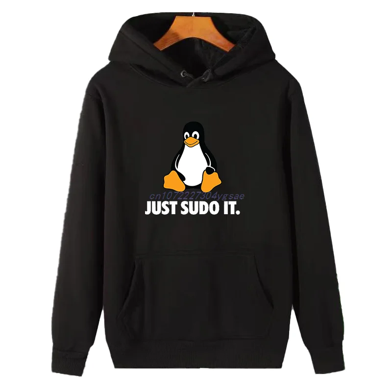 Толстовки с капюшоном рисунком Just Sudo It операционная система Linux Tux Penguin зимние