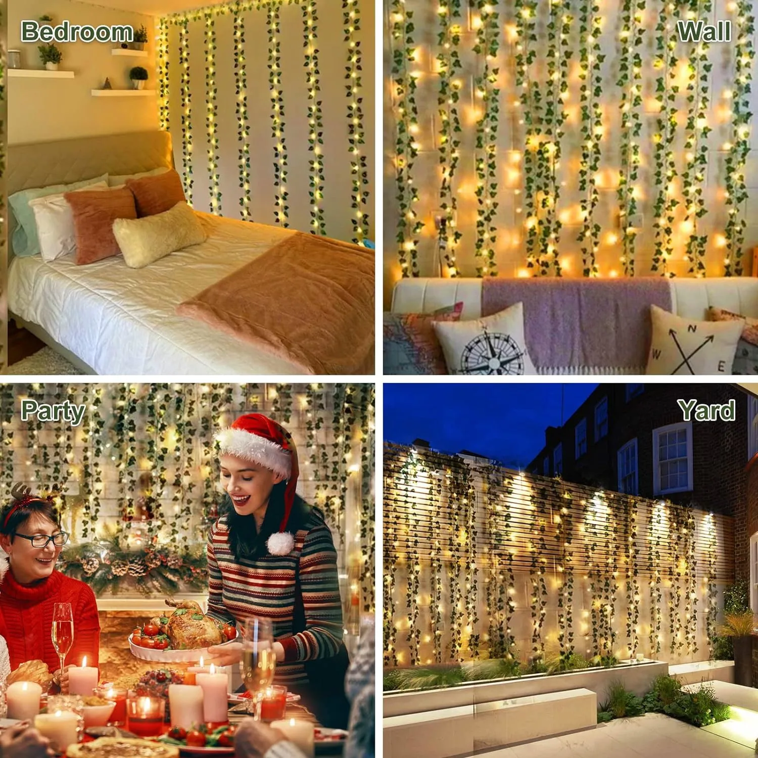 Светодиодная искусственная зеленая листья Виноградная лоза Рождественская