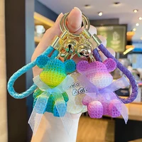 cartoon lace bow gradient bear keychain cute doll keyring fashion couple bag charm holder ornament key chain car pendant gift