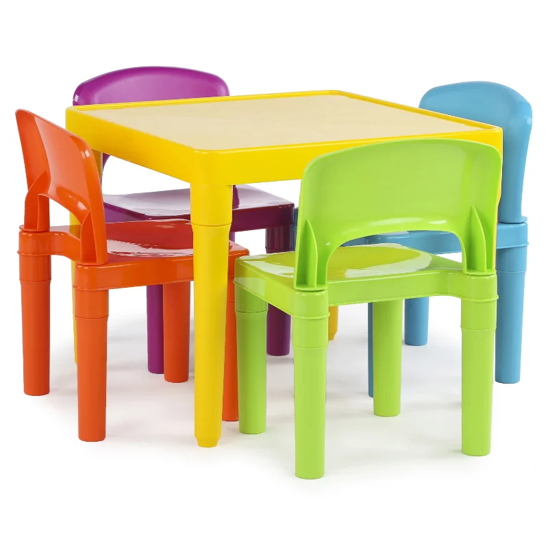 

Легкий пластиковый стол и набор из 4 стульев для детей, квадратный Желтый стол и красные/зеленые/синие/фиолетовые стулья