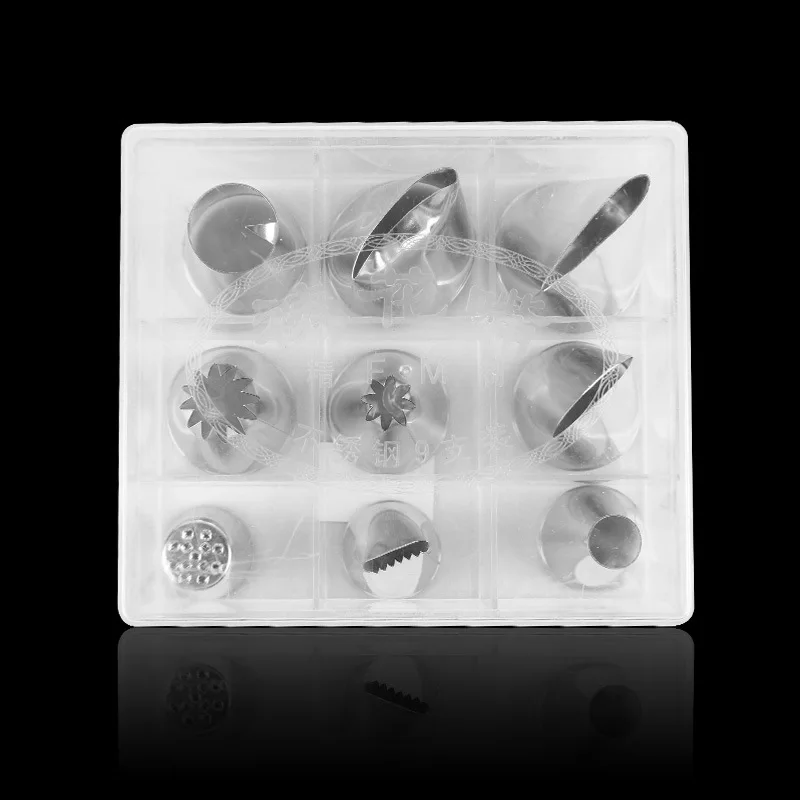 

Decorated Mouth Stainless Steel 9-Head Set Birthday Cake Cookie Cream Squeezing Bag Mouth DIY Baking Tool