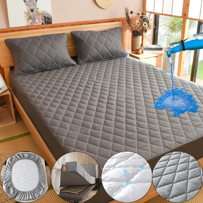 

100% Waterproof Quilted Mattress Cover Washable Bed Cover Queen Breathable Solid Color Queen King Bed Protector No Piollowcase