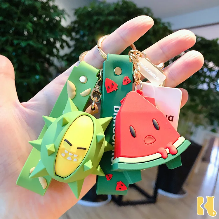 

Cute Fruit Watermelon Durian Pineapple Keychain Cartoon Doll Keyring Fashion Couple Bag Ornament Key Chain Car Pendant Gift