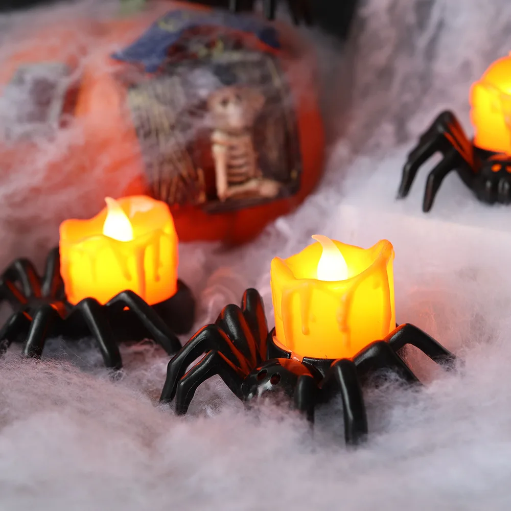 

10/5pcs New Halloween Black Spider Candle,Flameless Battery Operated LED Tealight,Small Pumpkin Light for Halloween Spooky Decor