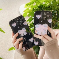 cute bow knot folding stand female soft phone case for iphone 11 12 13 pro max x xs max xr 7 8 plus full lens protection cover