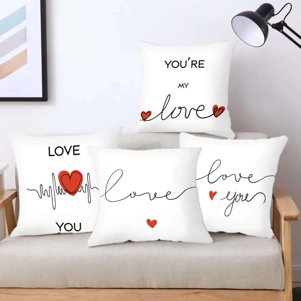 

Sofa Cushion Cover Comfortable Touch Pillowcase Valentine's Day Love Heart Letter Print Lover Pillowcase