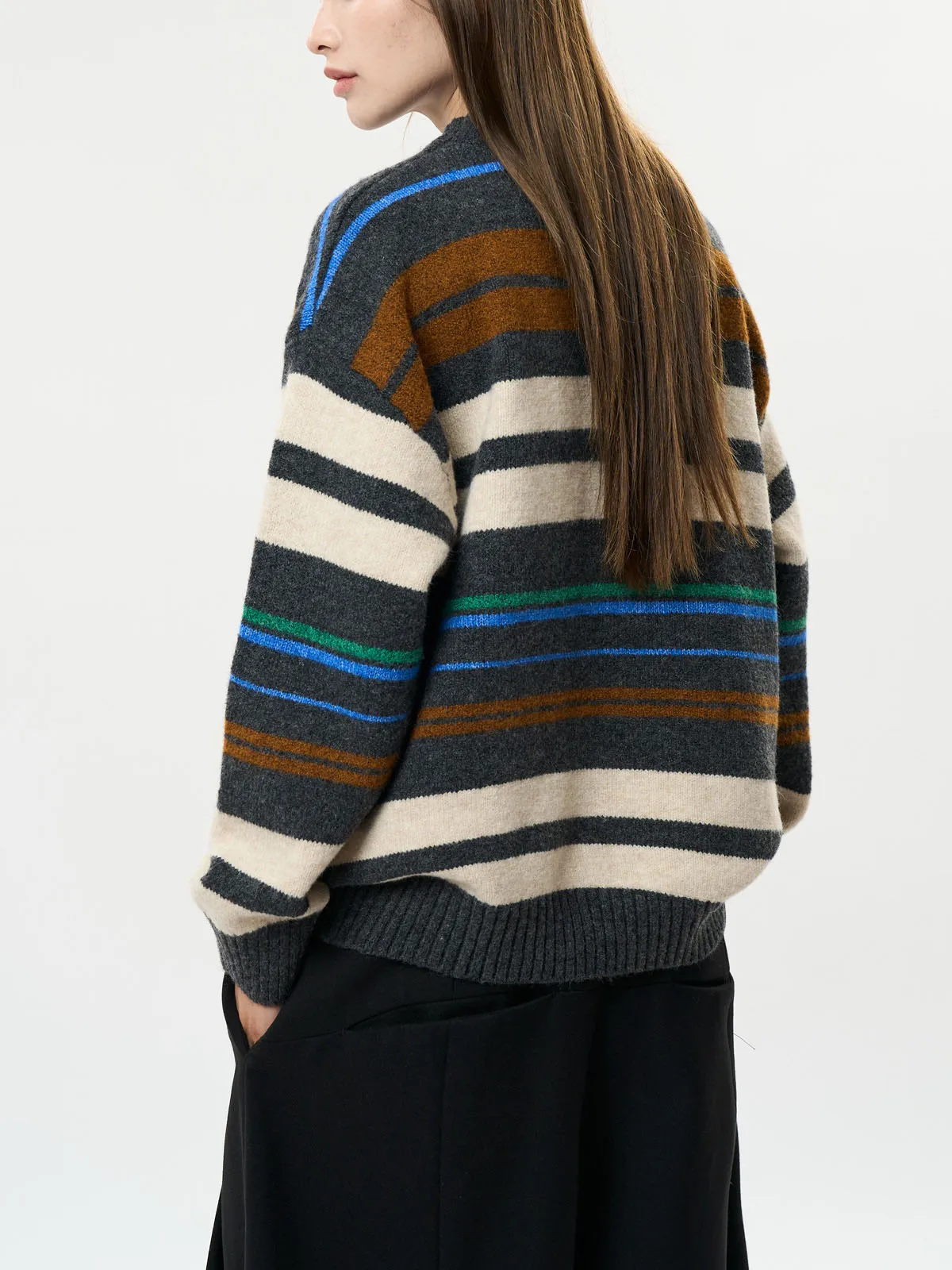 Винтажный свитер большого размера в полоску с круглым вырезом джемпер пуловер