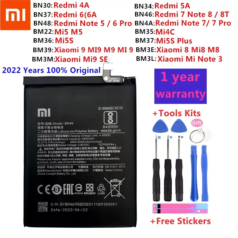 

100% Original Battery For For Xiaomi Redmi Note Hongmi Mi 4A 4C 5 5A 5S 6 6A 7 8 8T Mi8 9 M9 Mi9 SE Plus Pro Replacement Bateria