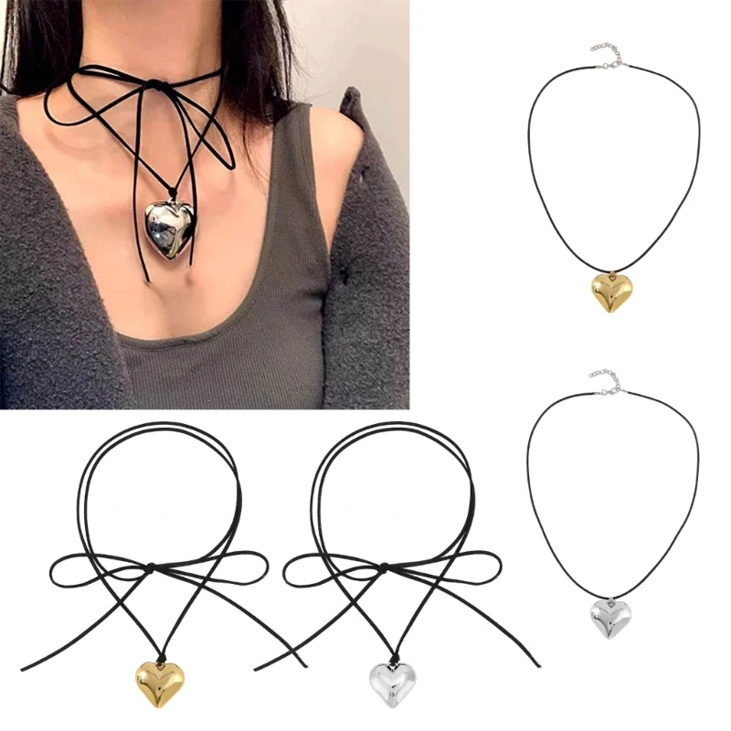

Heart Pendant Tie-up Choker Necklace Adjustable Chain for Women Teen Girls Y2K