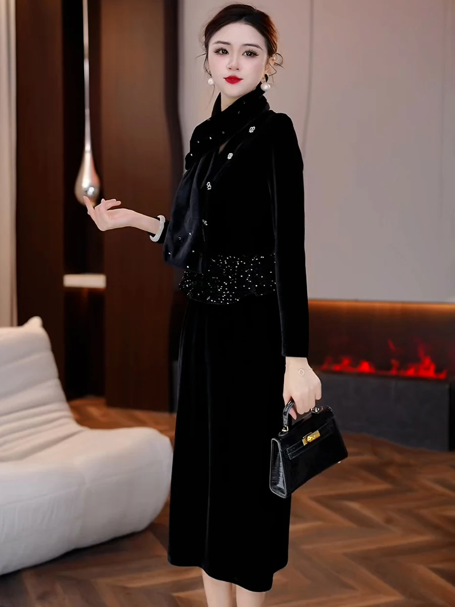 2024 зимнее утолщенное платье для всего тела миди высококачественная женская