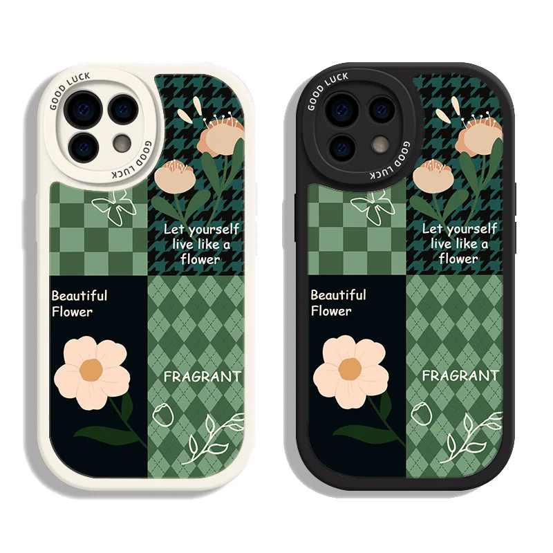

Forest Series Flower Plaid Phone Case For iPhone 14 13 12 11 Pro Max Mini X XS XR 7 8 Plus Shockproof Color Blocking iPhone Case