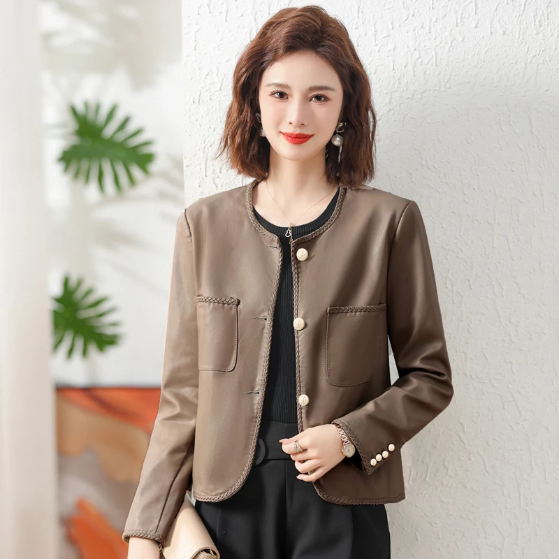 

Короткая куртка из искусственной кожи для женщин, Свободное пальто, весна и осень, 2023 г.