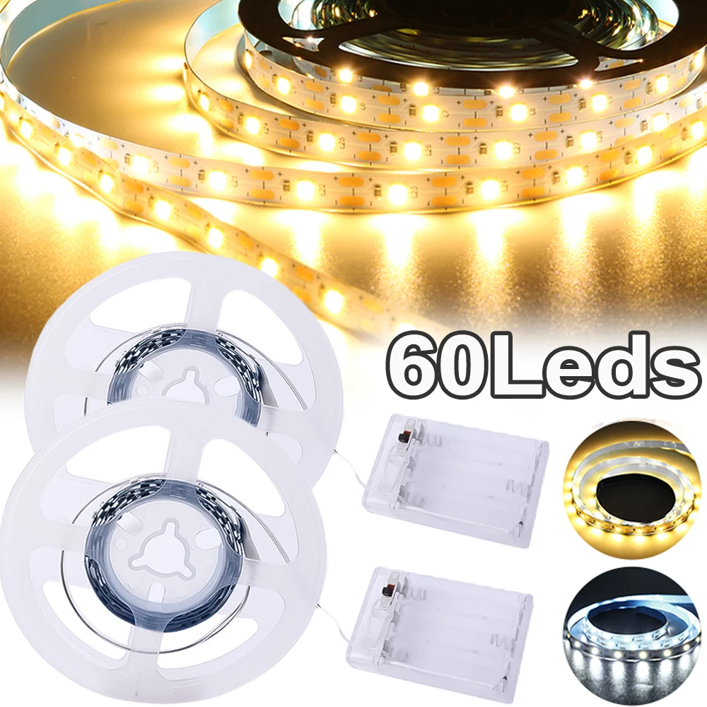 

1M Led Strip Light Cabinet Stairs Wardrobe Strip 60 Beads/m Battery Powered with Box White/Warm String Light DIY Home Decoration