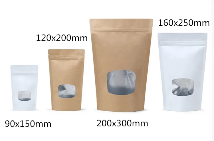 50pcs 3D White Kraft Paper Window Zip Lock Bag Reclosable Foil Inlay Ground Coffee Snack Tea Chocolate Gift Packaging Pouches |