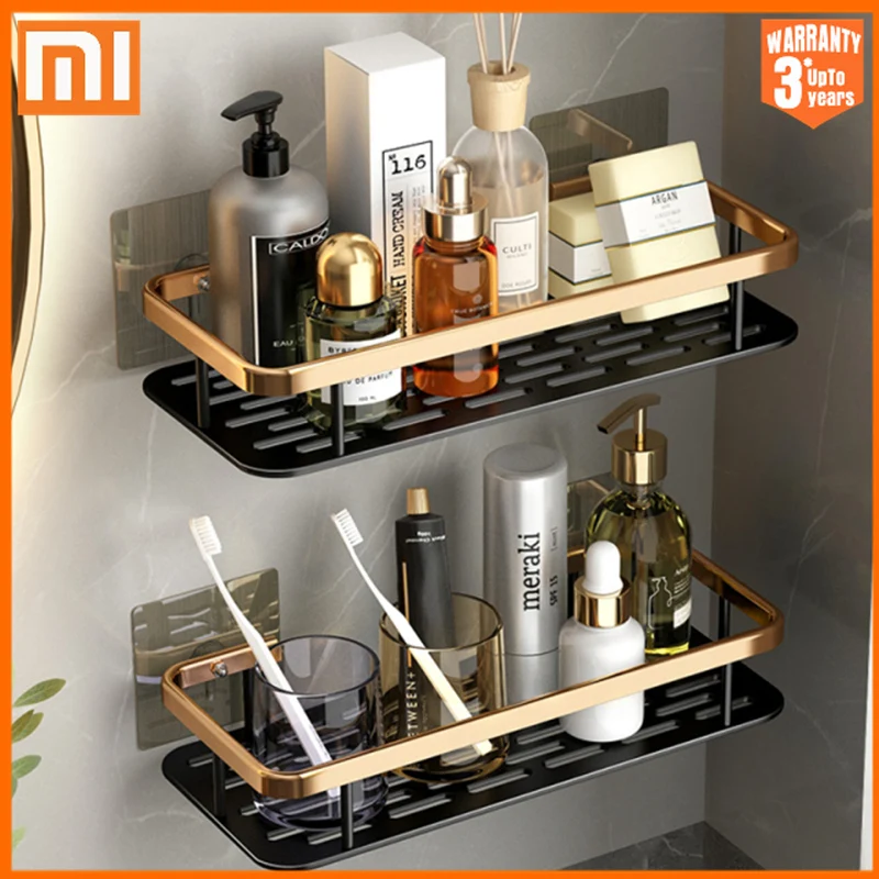 

XIAOMI Bathroom Shelves No Drilling RustProof Aluminum Shower Wall Shelf Shampoo Towel Holder Bathroom Organizer Accessories