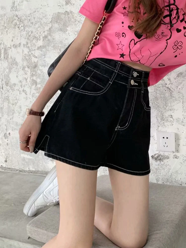 New Spring Summer Women High Waist Single Breasted Loose Denim Shorts Streetwear Female Wide Leg Jeans Shorts Bottoms