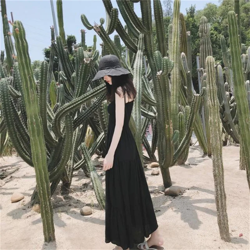 

Sleeveless Dress Women Solid White Sexy Spaghetti Strap Adjustable Harajuku Korean Style Loose Summer Holiday Fashion Retro Chic