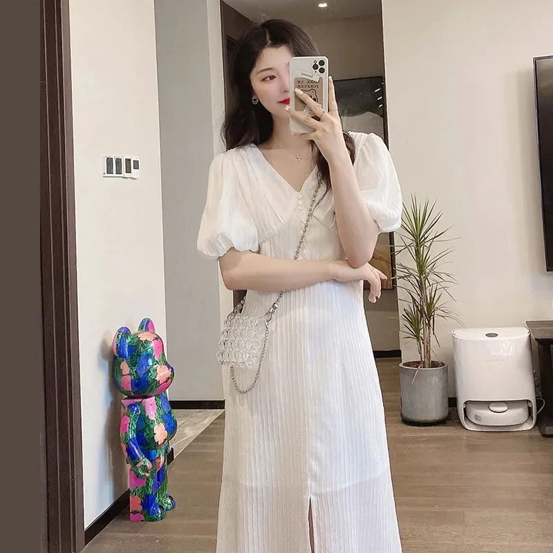 

Vintage Sweet Fairy Mixi Midi Dress Summer Female Chiffon Mori Casual Korean Fashion Type One-Piece Long Dresses Clothes