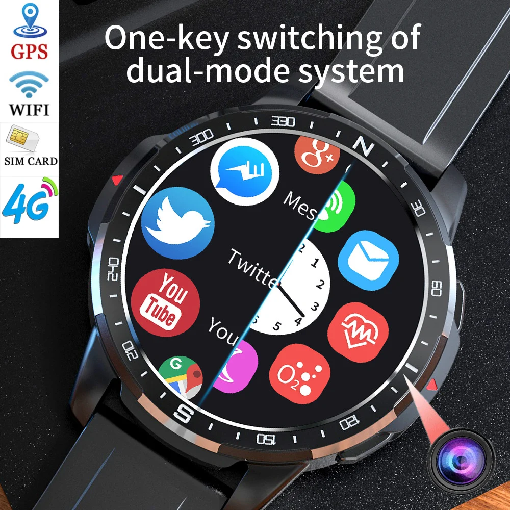 

New LOKMAT 4G Smartwatch Men SIM Card 4+128G 1.6'' Screen Dual System 5MP Camera HD Wifi GPS Fitness Smart watch for Android