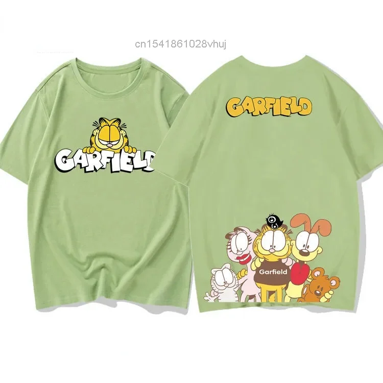 Милая футболка Garfield женская большого размера белого и розового цвета Yk2